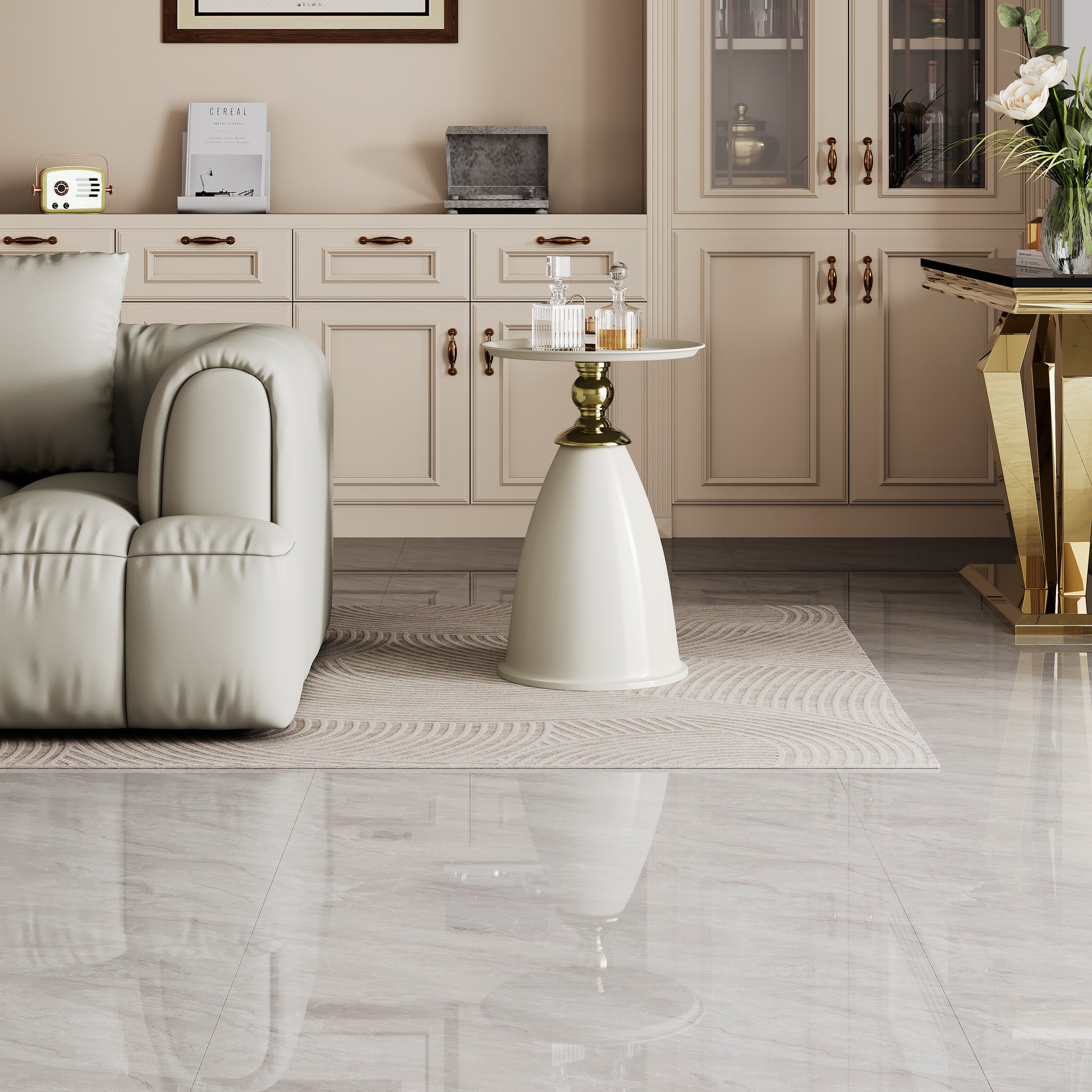 Luxury Design Iron End Table, Minimalist Round Side Table For Small Space White Iron