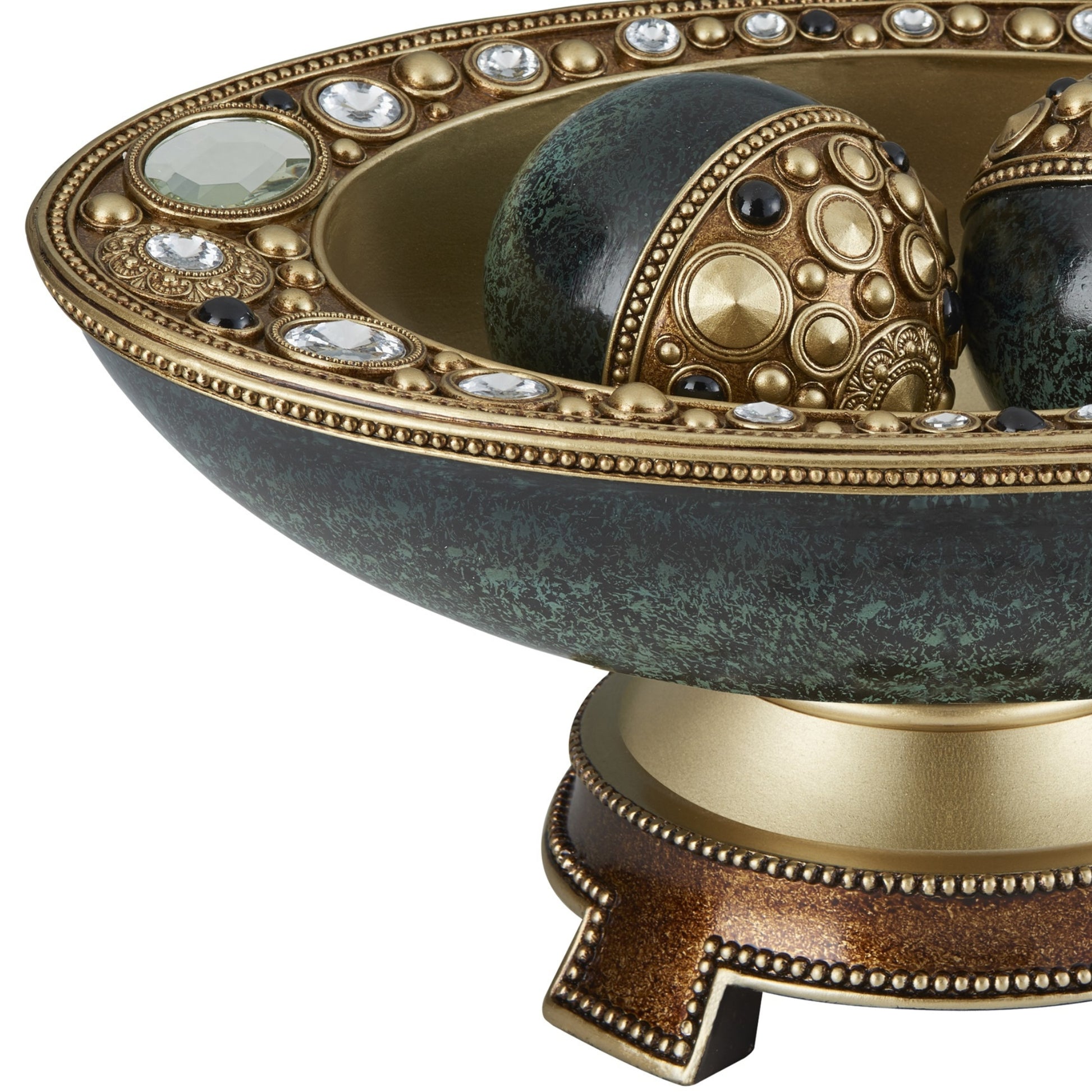 8.25" Tall "Sedona" Marbleized Footed Decorative Bowl, Green With Gold Accents Green Polyresin