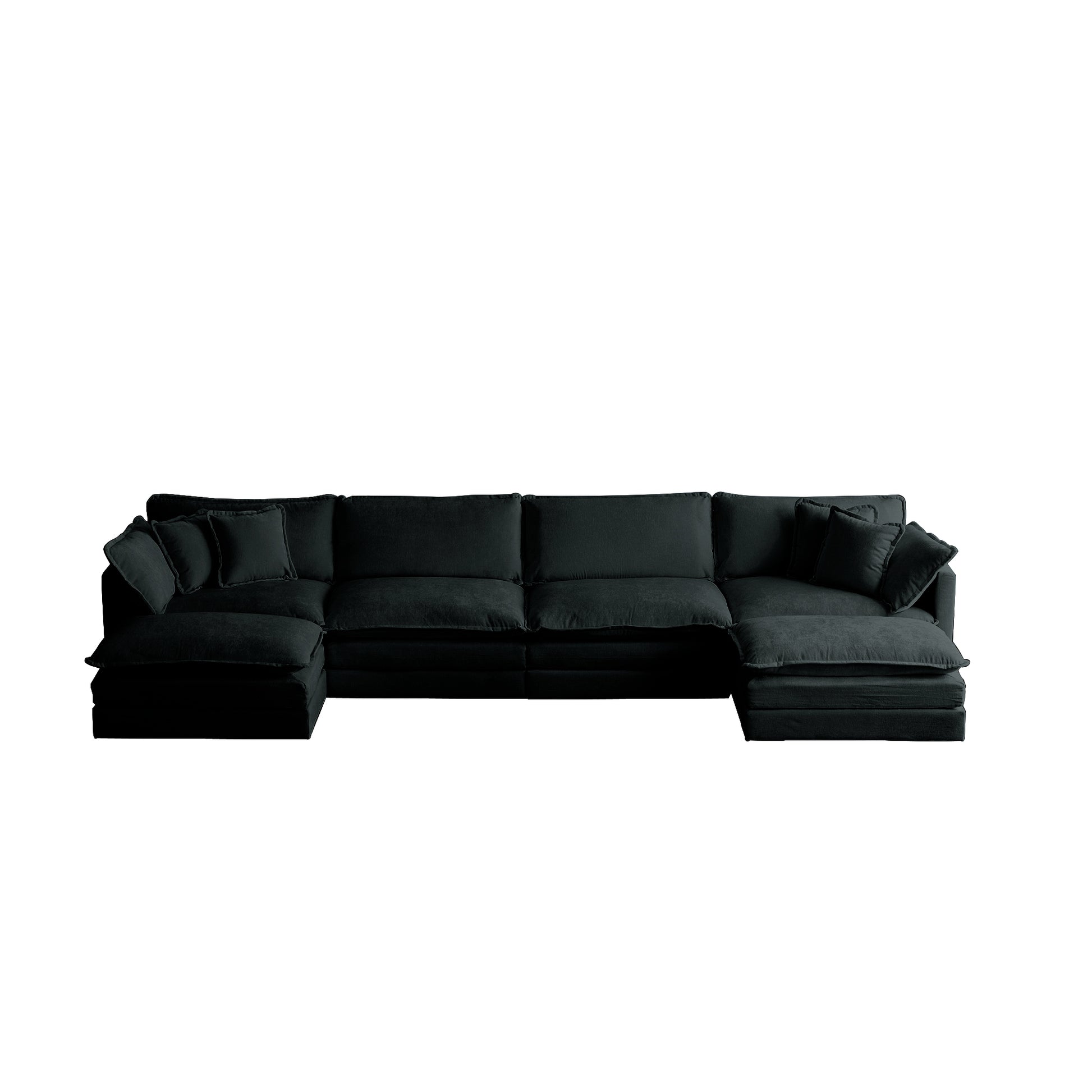 Comfort U Shaped Couch With Reversible Chaise, Modular Large U Shape Sectional Sofa, Double Extra Ottomans,Black Chenille Black Chenille 4 Seat