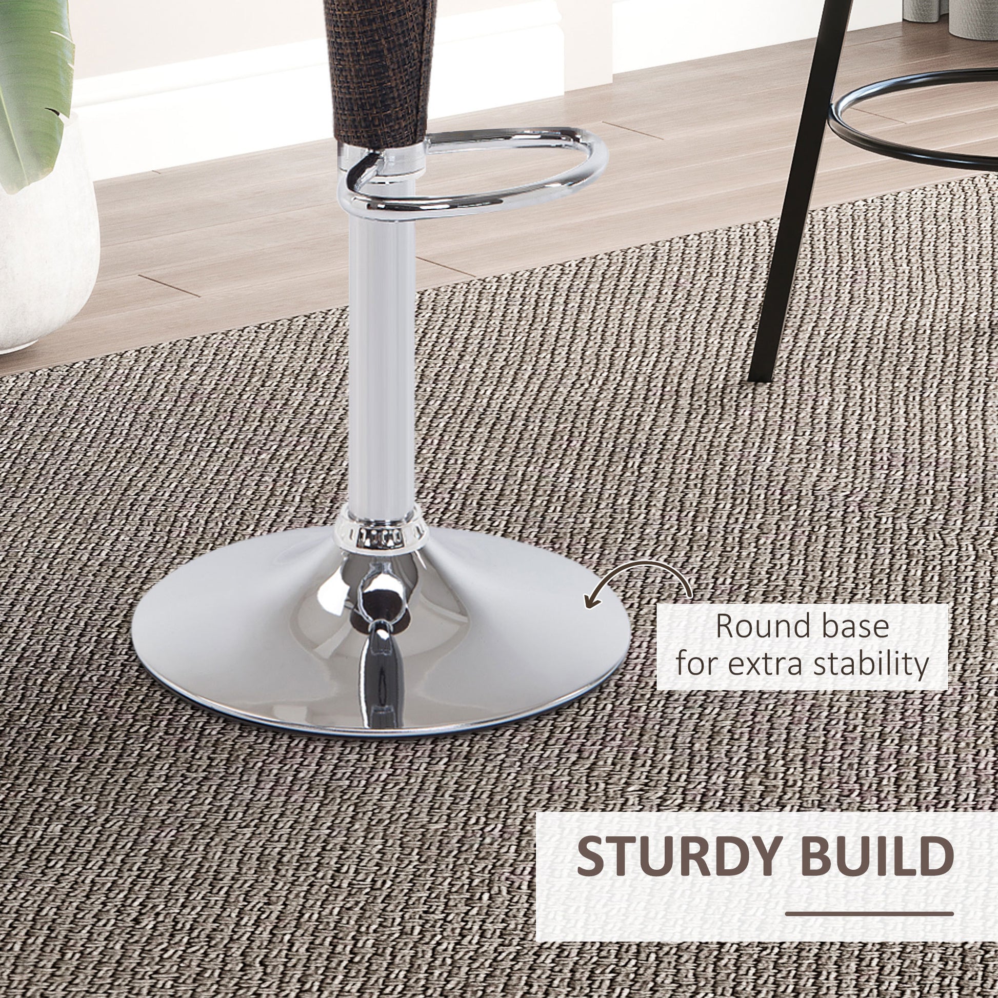 Homcom Adjustable Bar Stools Set Of 2, Rattan Bar Height Barstools With Swivel For Pub Counter Kitchen Brown Steel