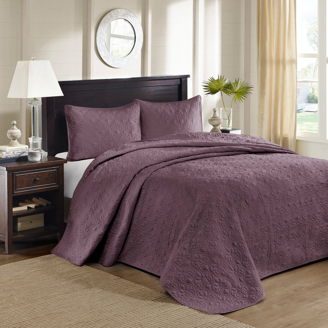 Reversible Bedspread Set Purple Queen Purple Cotton