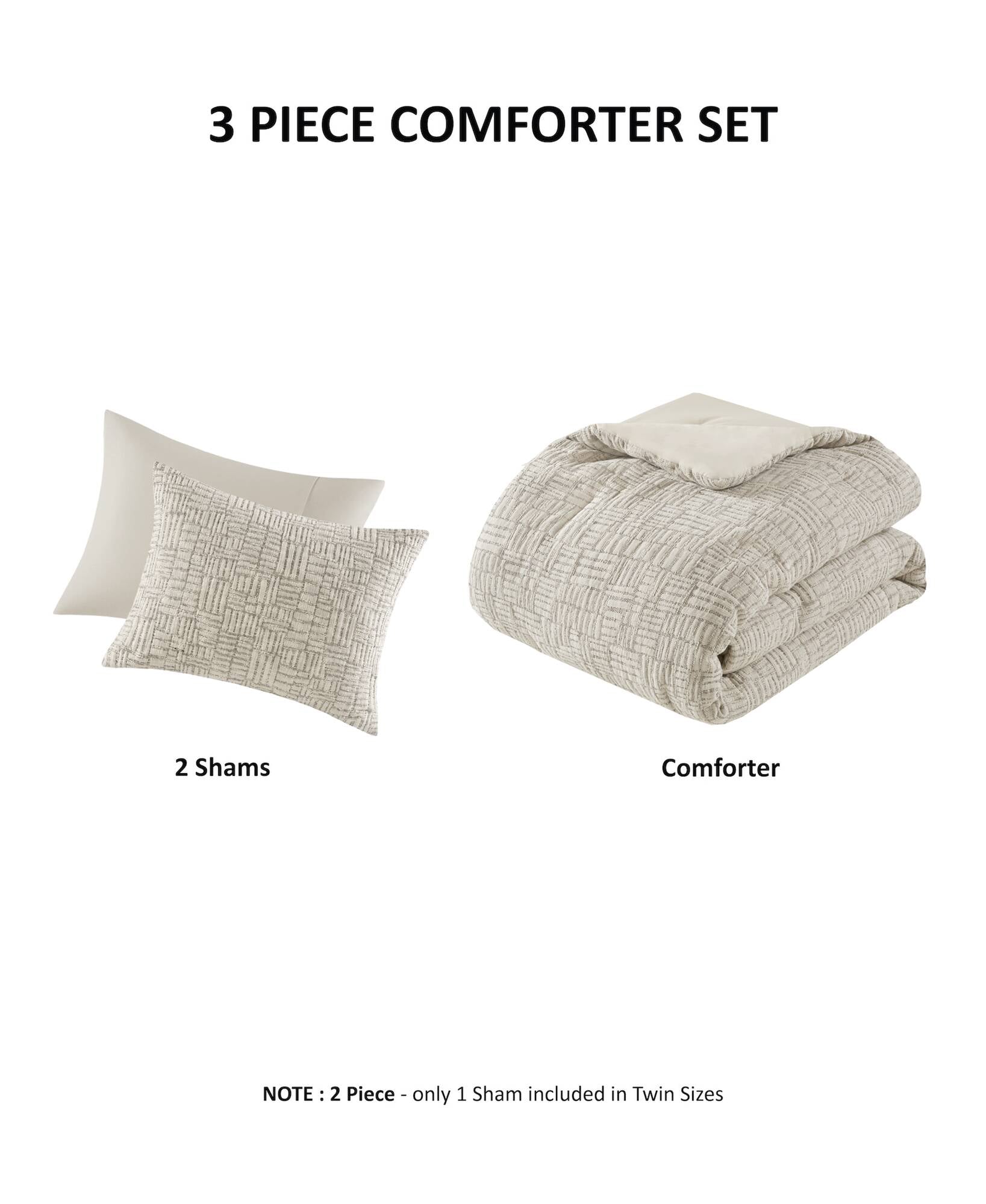 3 Piece Oversized Cotton Matelasse Comforter Set Full Queen Beige Polyester