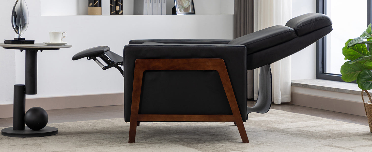 Set Of Two Wood Framed Pu Leather Recliner Chair Adjustable Home Theater Seating With Thick Seat Cushion And Backrest Modern Living Room Recliners, Black Black Pu Pu