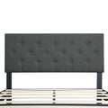 Twin Size Upholstered Platform Bed Frame With Modern Button Tufted Linen Fabric Headboard, No Box Spring Needed, Wood Slat Support, Easy Assembly, Drak Grey Twin Dark Gray Linen
