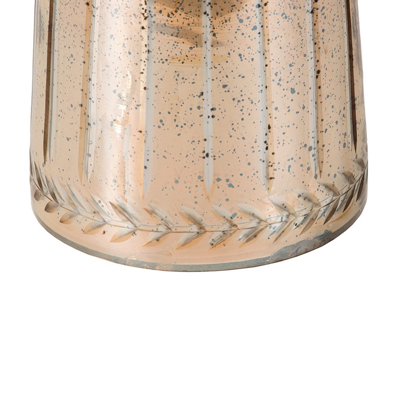 Liv 18 Inch Side Table, Laurel Accent Trimmed Edge, Round Glass Top, Gold Gold Glass