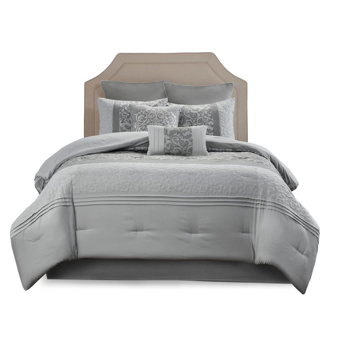 Embroidered 8 Piece Comforter Set Grey Queen Queen Grey Polyester
