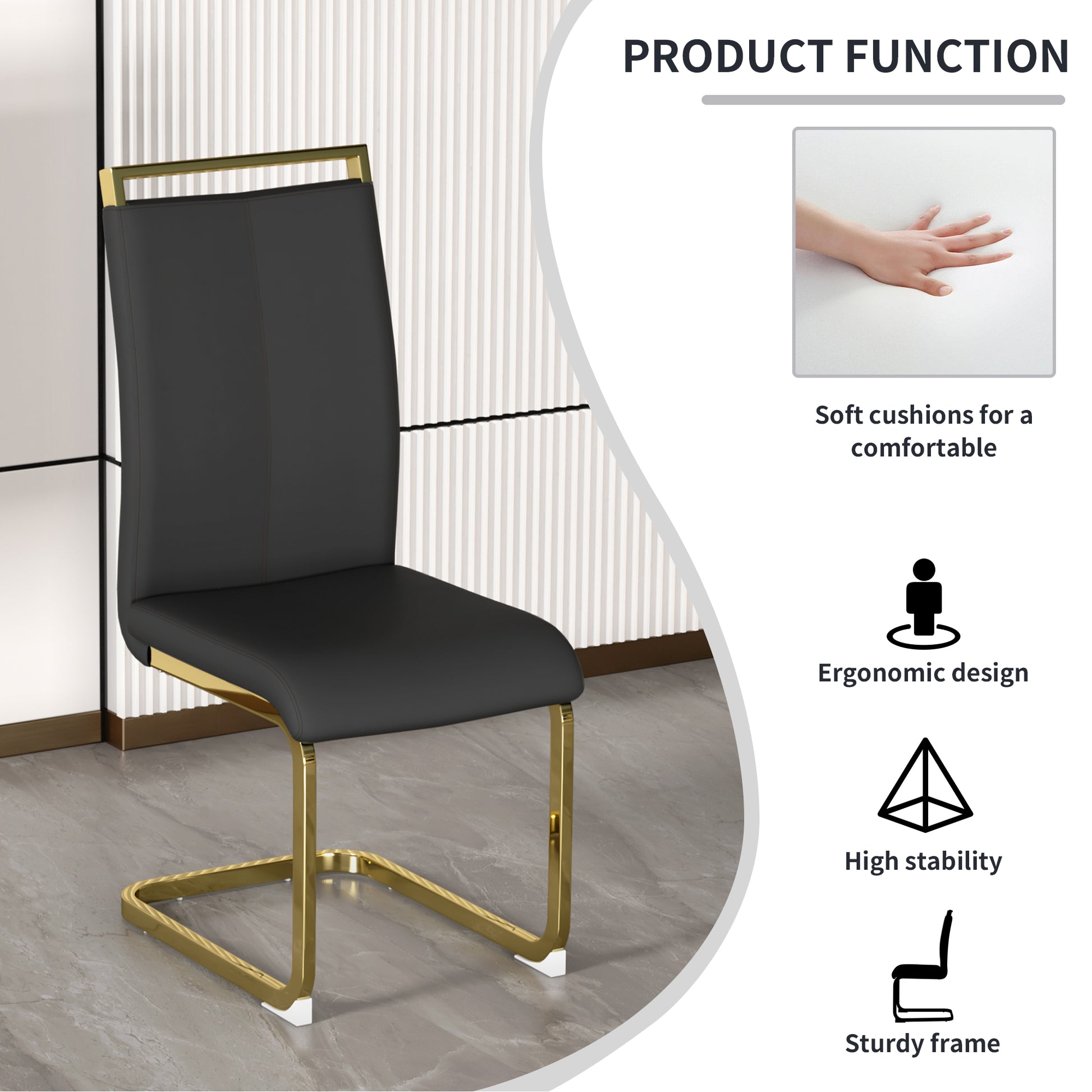 Table And Chair Set. Modern Dining Table With Mdf Top And Beautiful Mdf Legs. Equipped With Comfortable Pu Chairs And Metal Legs. Suitable For A Wide Range Of Decorative Styles. Black Seats 6 Mdf