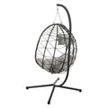 Egg Chair With Stand Indoor Outdoor Swing Chair Patio Wicker Hanging Egg Chair Hanging Basket Chair With Stand For Bedroom Living Room Balcony Gray Steel