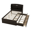 Full Size Wooden Led Platform Bed With Trundle, With Storage Headboard, With Drawers, Brown Full Brown Plywood
