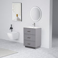 24 Inch Bathroom Vanity With Ceramic Sink Set, Modern Freestanding Bathroom Storage Cabinet With 2 Drawers, Floor Standing Bath Vanity Combo, Gray Grey Mdf