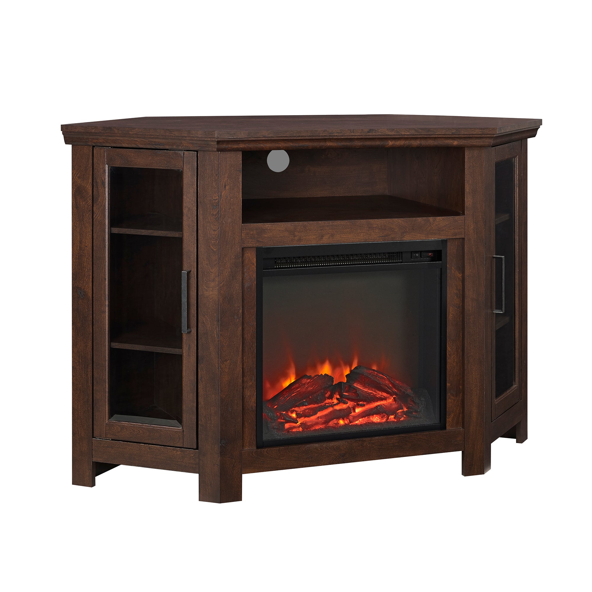 Classic Glass Door Fireplace Tv Stand For Tvs Up To 55" Brown Brown Mdf