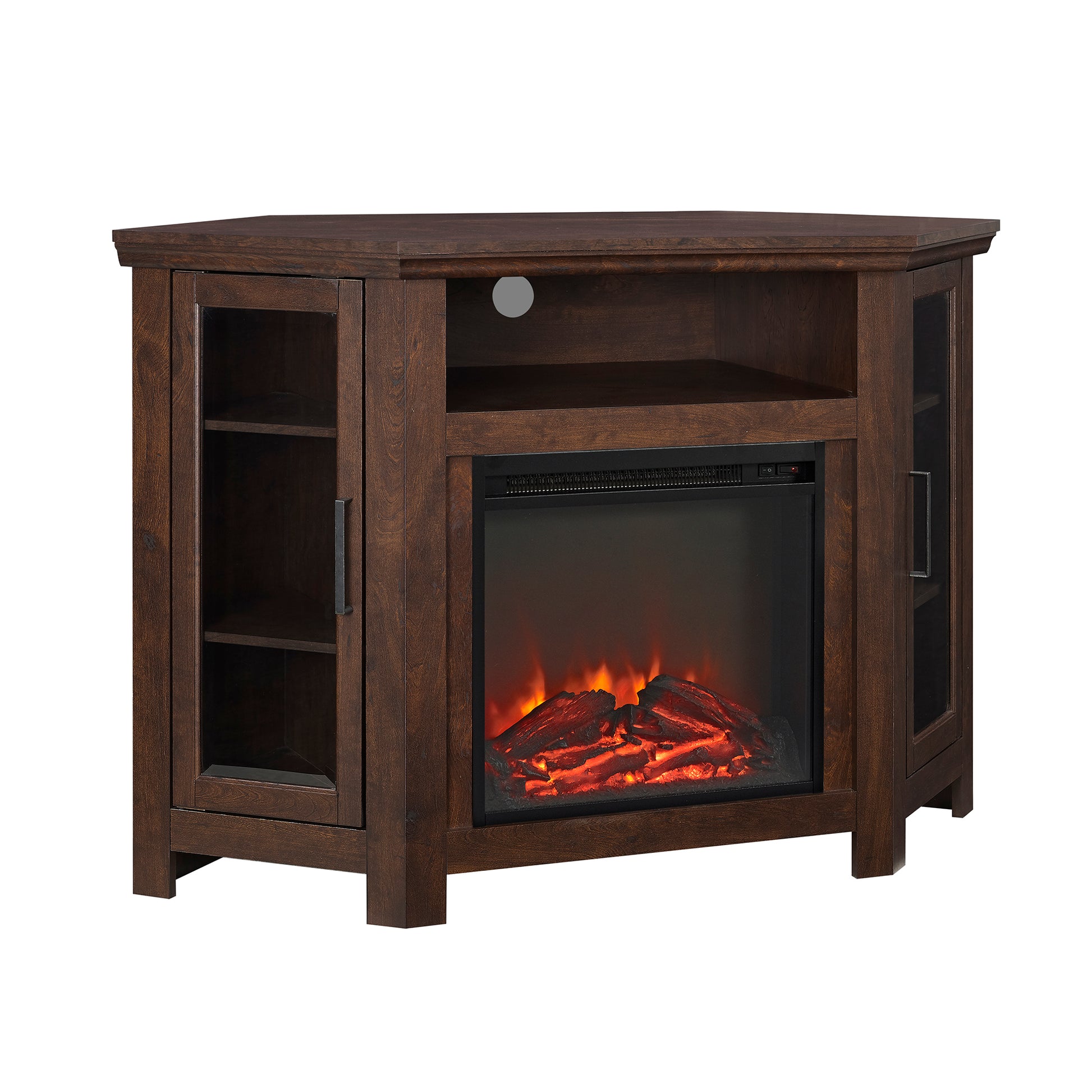 Classic Glass Door Fireplace Tv Stand For Tvs Up To 55" Brown Brown Mdf