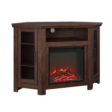 Classic Glass Door Fireplace Tv Stand For Tvs Up To 55" Brown Brown Mdf