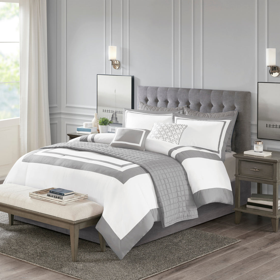 8 Piece Comforter And Quilt Set Collection Grey Full Queen Full Grey Polyester