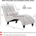 Upholstered Chaise Lounge With Solid Wood Legs, Support Pillow For Bedroom, Living Room, Office Beige Wood Fabric