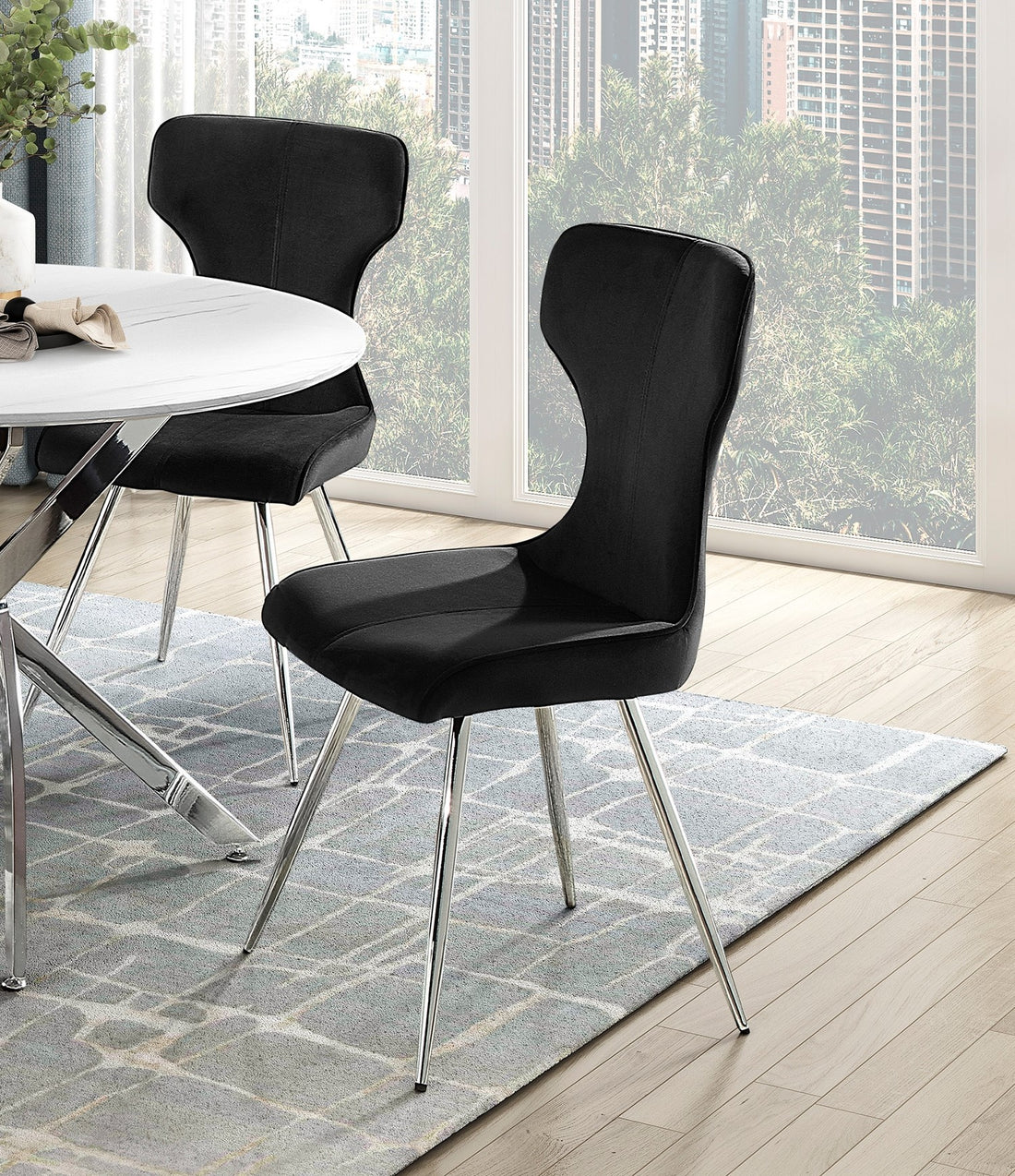 Ultra Modern Dining Furniture Set Of 2 Side Chairs Black Velvet Upholstery Chrome Finish Metal Legs Black,Chrome Dining Room Ultra Modern Side Chair Set Of 2 Metal