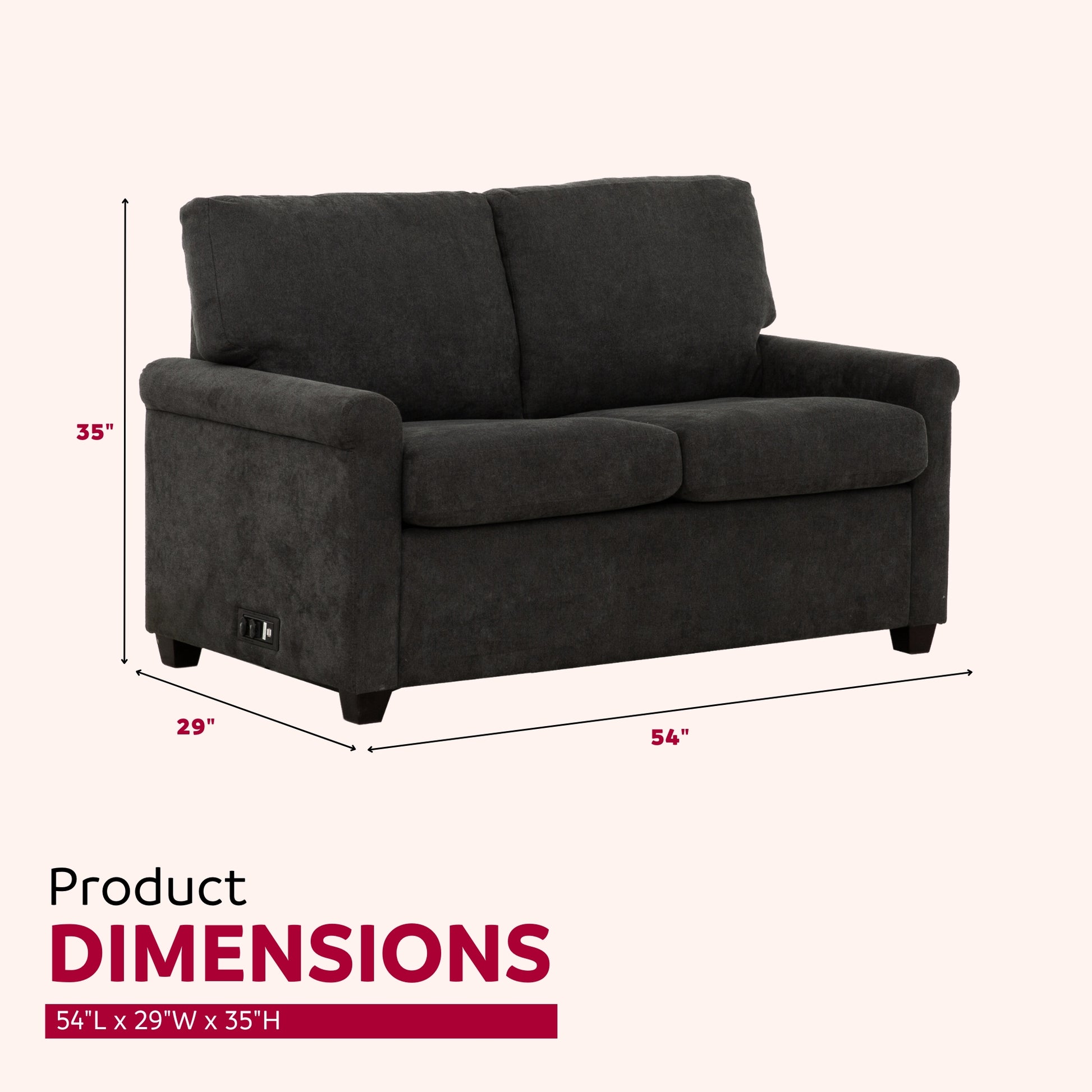 Convertible Twin Sleeper Sofa With Usb Ports, Modern Upholstered Sofa Bed, Living Room 2 Seater Sofa Loveseat, Dark Gray Dark Gray Polyester Wood Primary Living Space Medium Firm Cushion Back Heavy Duty Modern Rolled Arms Plywood Metal 2 Seat