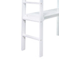 Twin High Loft Bed, Rubber Wood Loft Bed With Safety Guardrail, Built In Desk, Ladder,White Twin White Rubber Wood