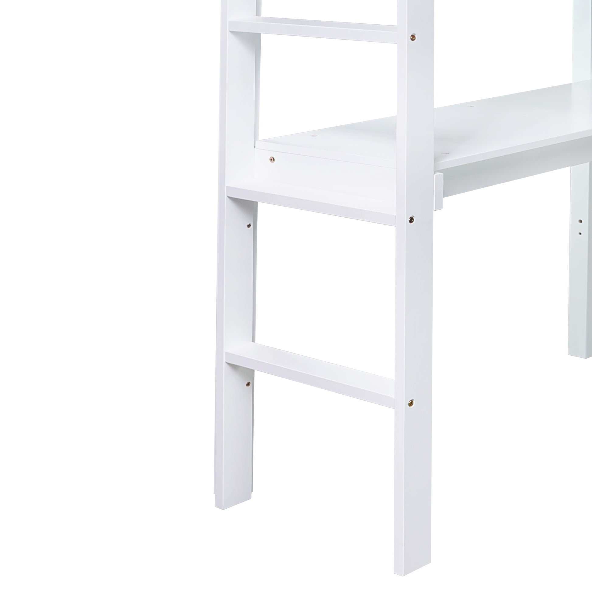Twin High Loft Bed, Rubber Wood Loft Bed With Safety Guardrail, Built In Desk, Ladder,White Twin White Rubber Wood