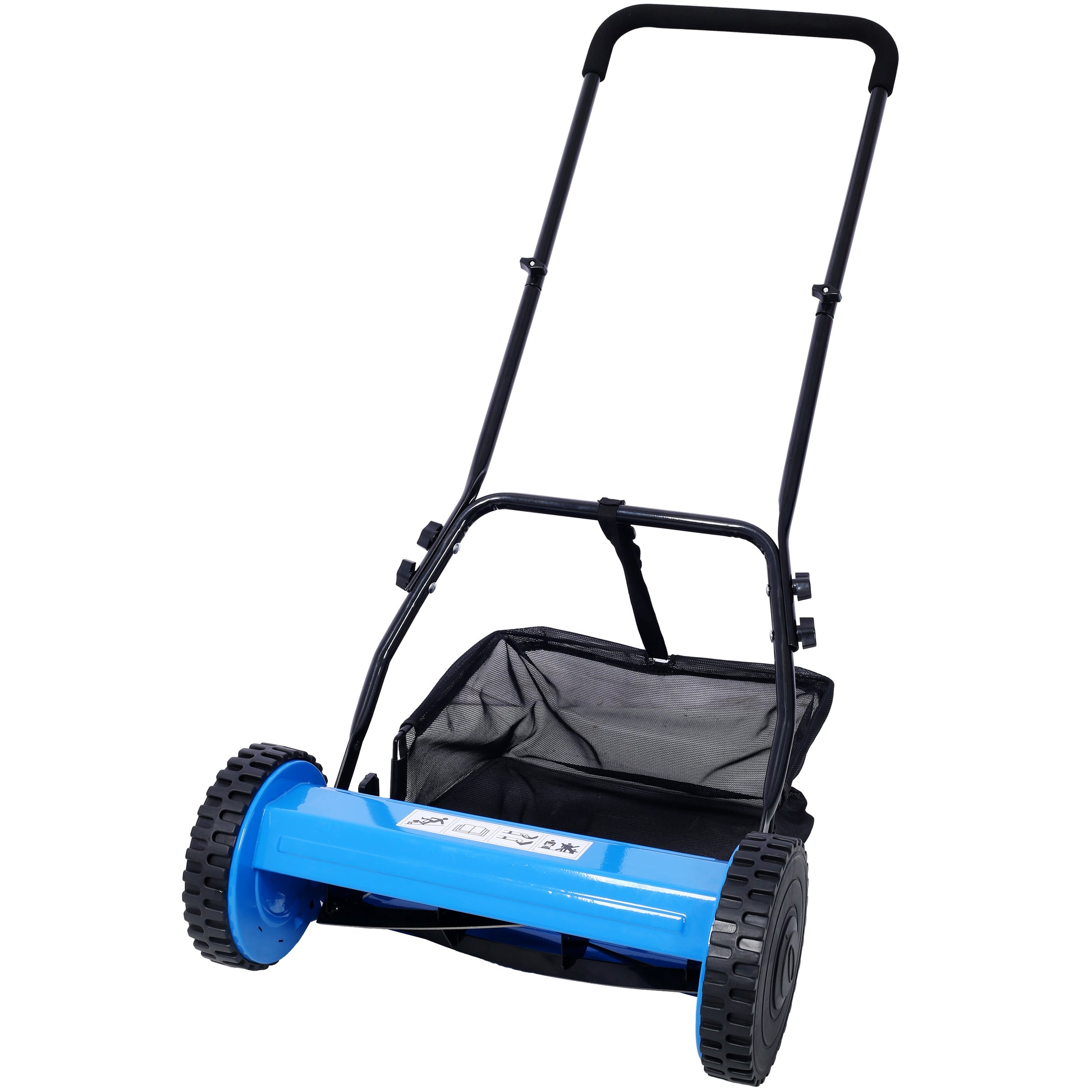 14 Inch 5 Blade Push Reel Lawn Mower With Grass Catcher, Blue Color Blue Steel
