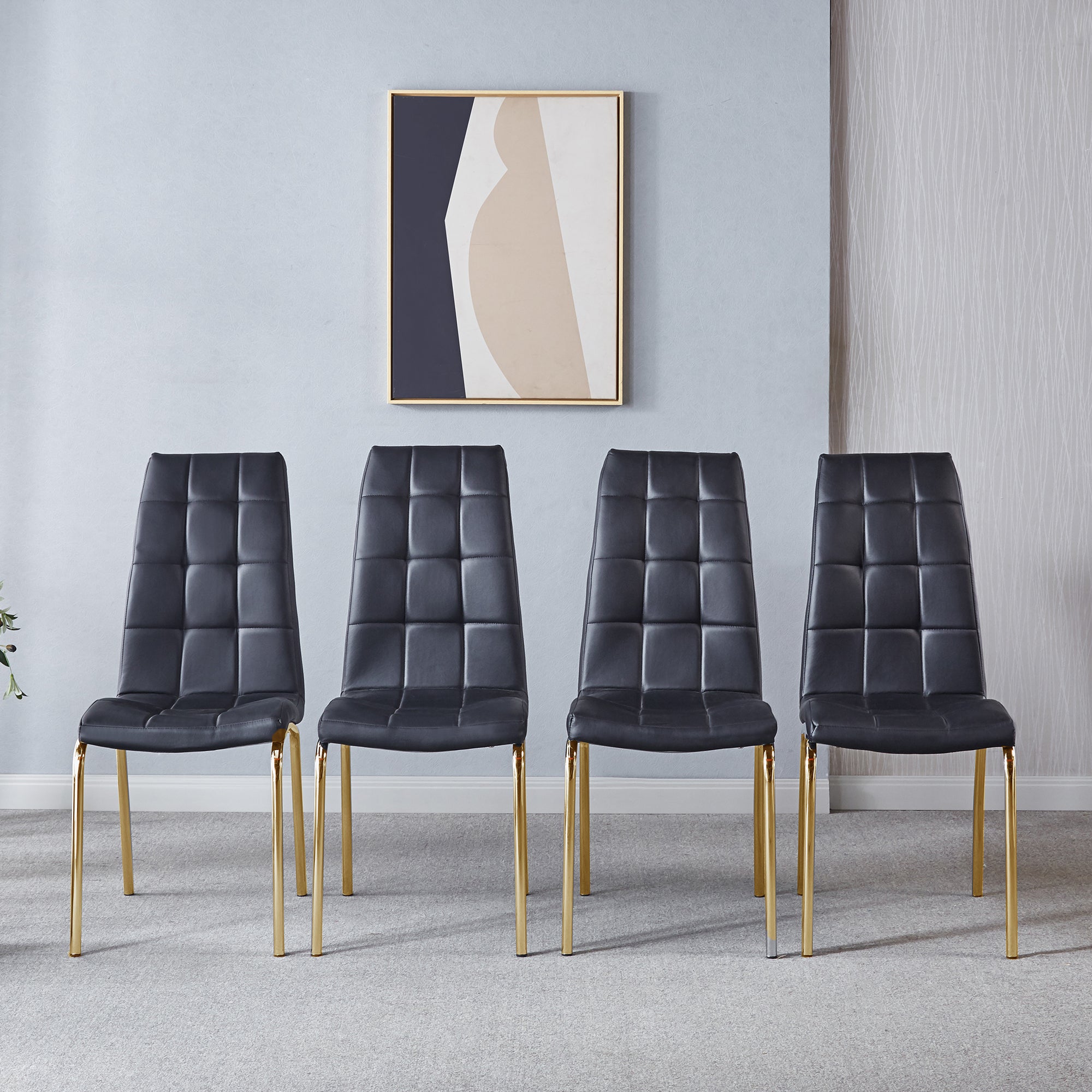Modern Lattice Designdining Chair With Gold Metal Legs Set Of 4 Gold Black Metal