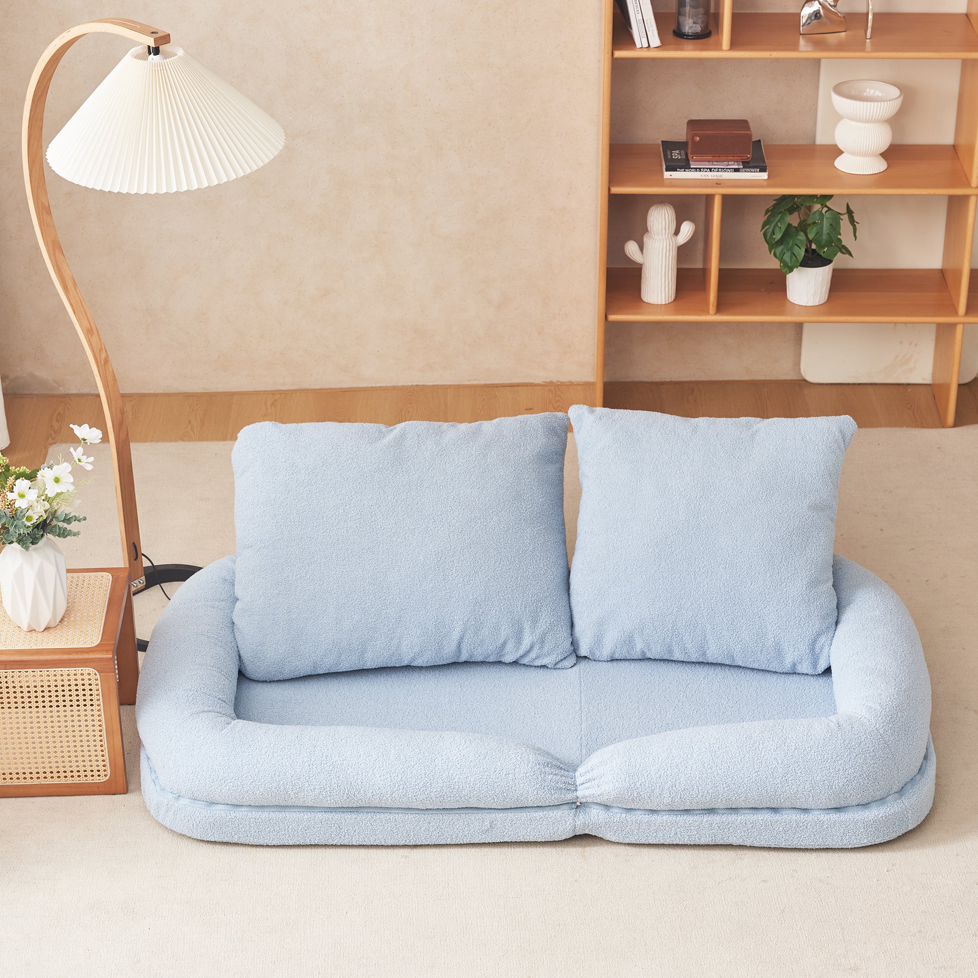 Triple Fold Down Sofa Bed,Blue Blue Metal Cotton Metal