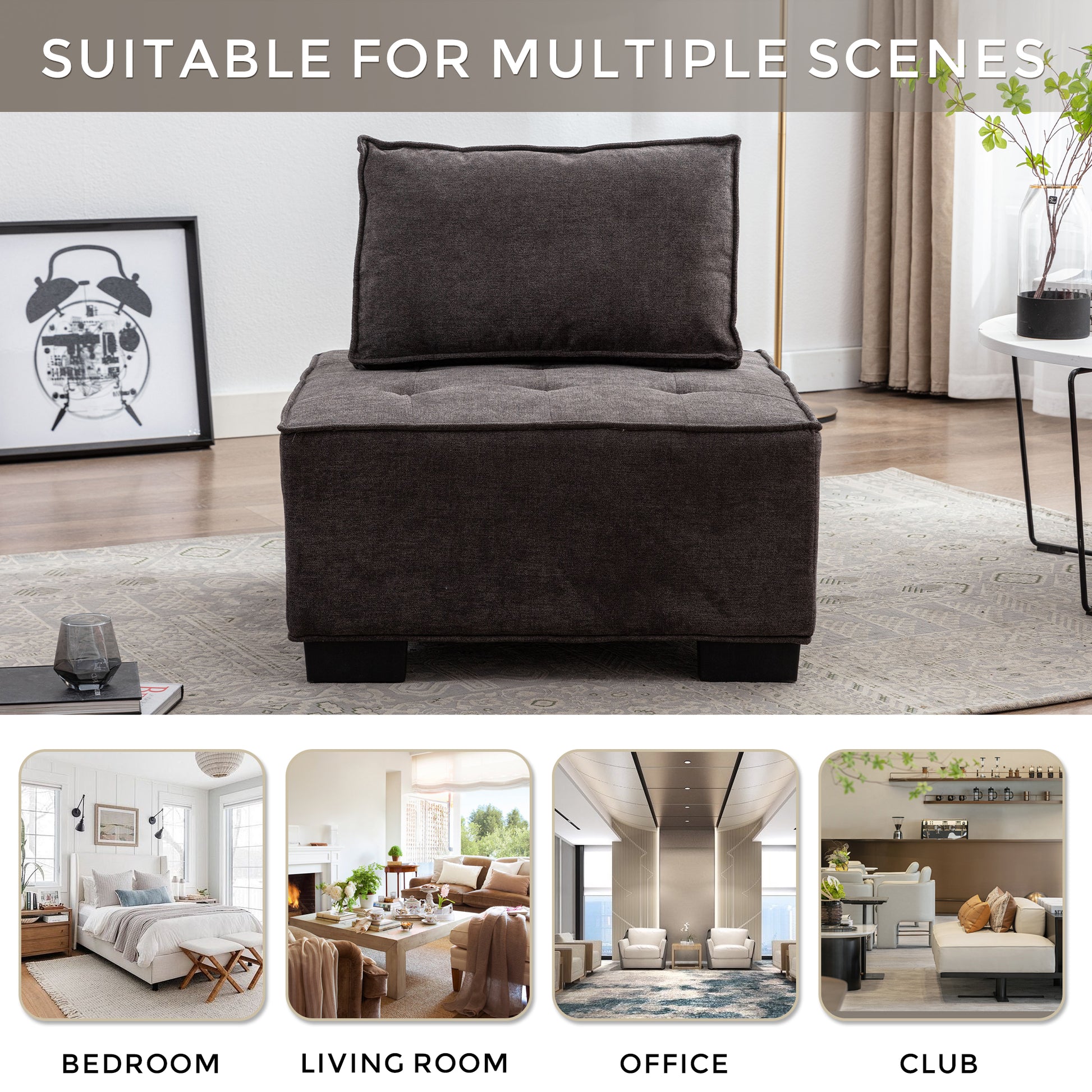 Coolmore Modern Upholstered Chair Leisure Sofa Lazy Sofa Plastic Legs And Pillow Removable Armless Accent Chair For Living Room,Bedroom,Office Grey Linen Grey Foam Linen