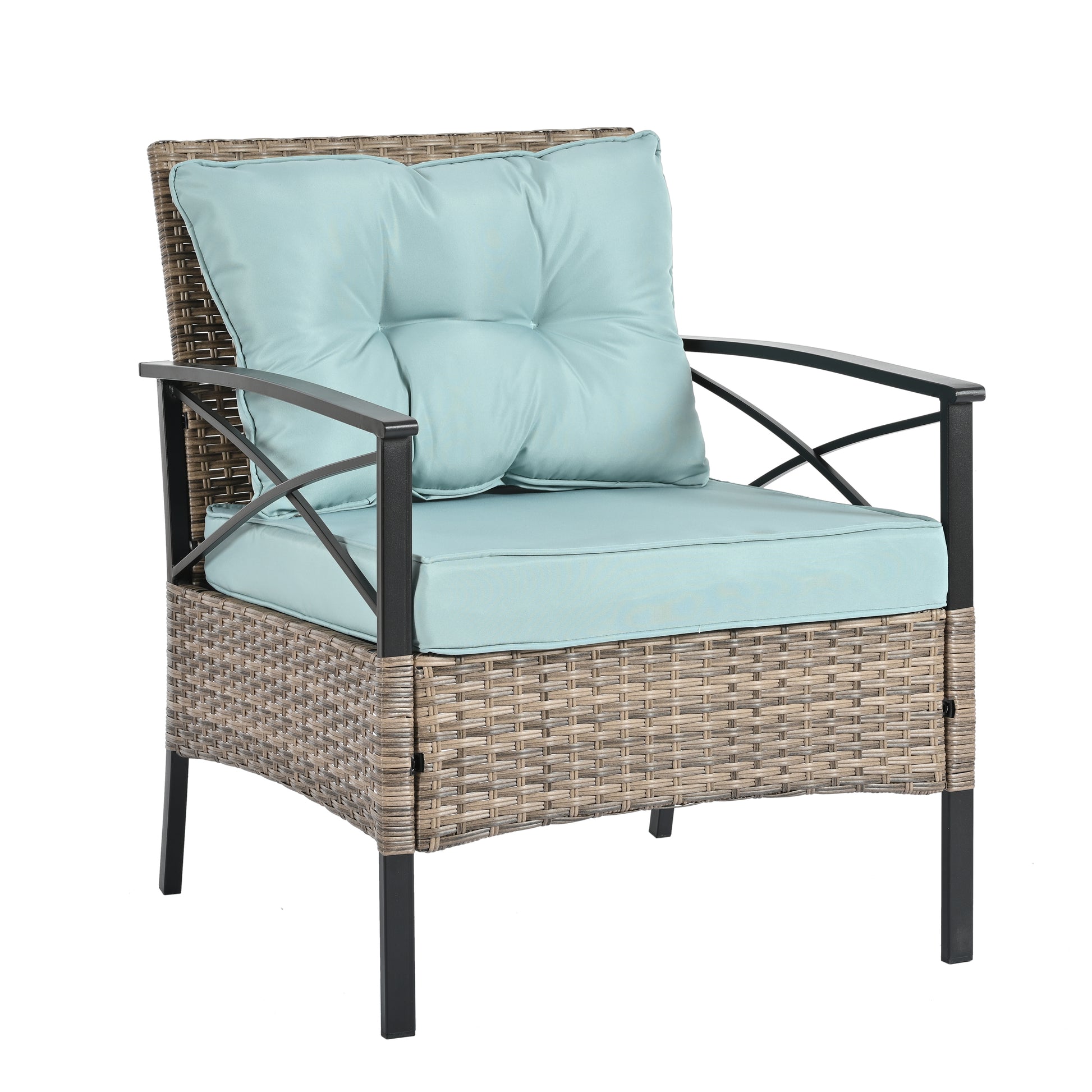 Patio Furniture, Outdoor Furniture, Seasonal Pe Wicker Furniture, Four Set Wicker Furniture With Black Metal Table Yes Brown Seats 4 Pe Rattan Iron Waterproof Fabric