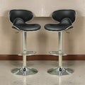 Swivel Adjustable Bar Stool, Black, Set Of 2 Black And Silver Fabric