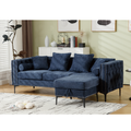 Arrived L Shaped Sectional Sofaconvertible Storage Ottoman,Chenille ,Square Arm, Modern Tufted Couch ,3 Seater, And Nailhead,Blue Blue Polyester Wood Primary Living Space Medium Soft Tufted Back Modern Square Arms Metal & Wood 4 Seat