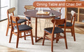 Table And Chair Set, Ancient Style Solid Wood Dining Table, Imitation Rattan Table Legs, Beautiful Simple Solid Wood Dining Chair, Perfect For Dinner, Meetings, Home And Office Decoration Walnut Rubber Wood