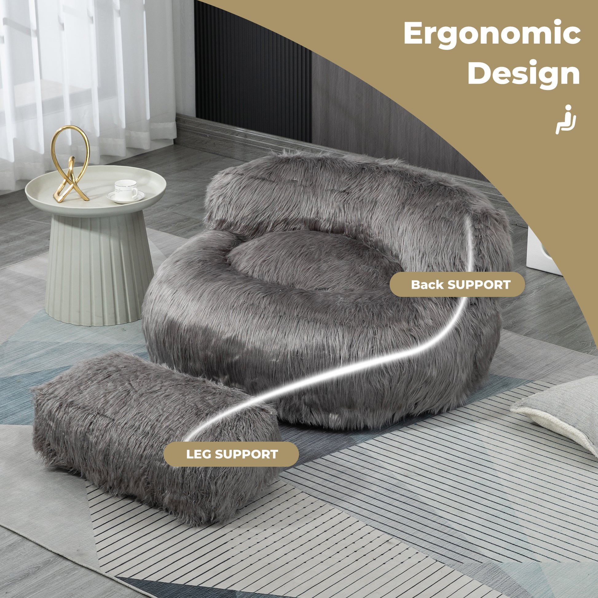 Coolmore Bean Bag Chair, Floor Sofa With Handle,Accent Sofa Chair With Ottoman For Gaming Reading Relaxing Gray Gray Plush