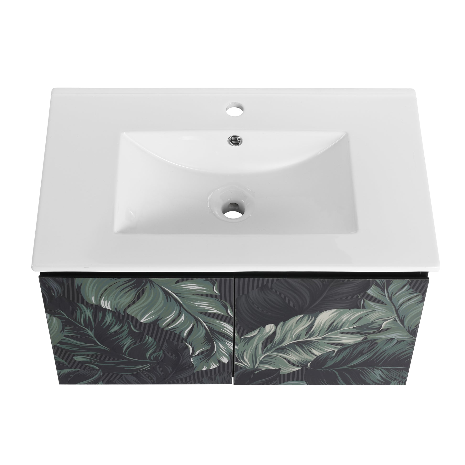 30'' Floating Wall Mounted Bathroom Vanity With Ceramics Sink & Soft Close Cabinet Door, Kd Package Black Bathroom Modern Plywood