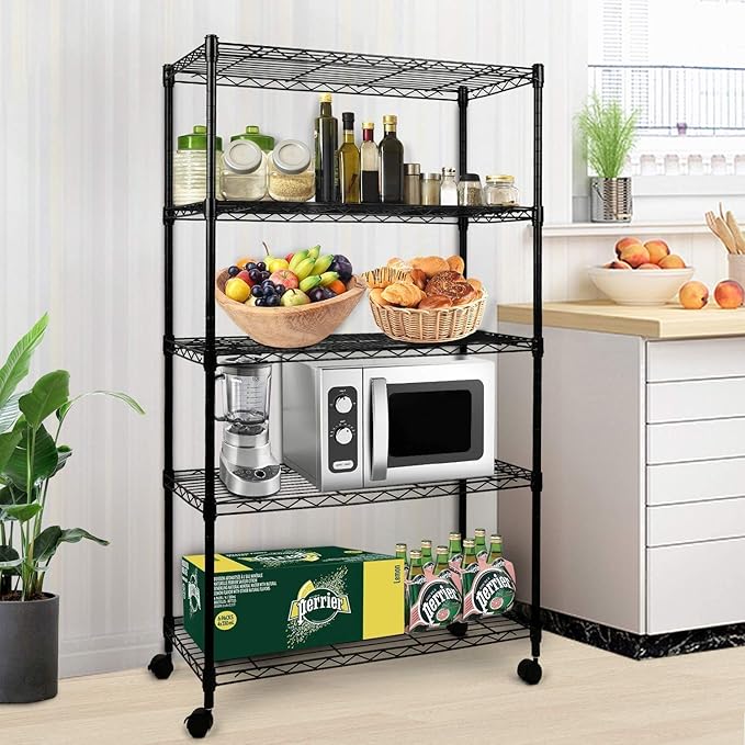Heavy Duty 5 Shelf Shelving Unit 1250Lb Capacity, 29.92" D X 13.98" W X 62.99" H, 5 Tier, Black Black Iron