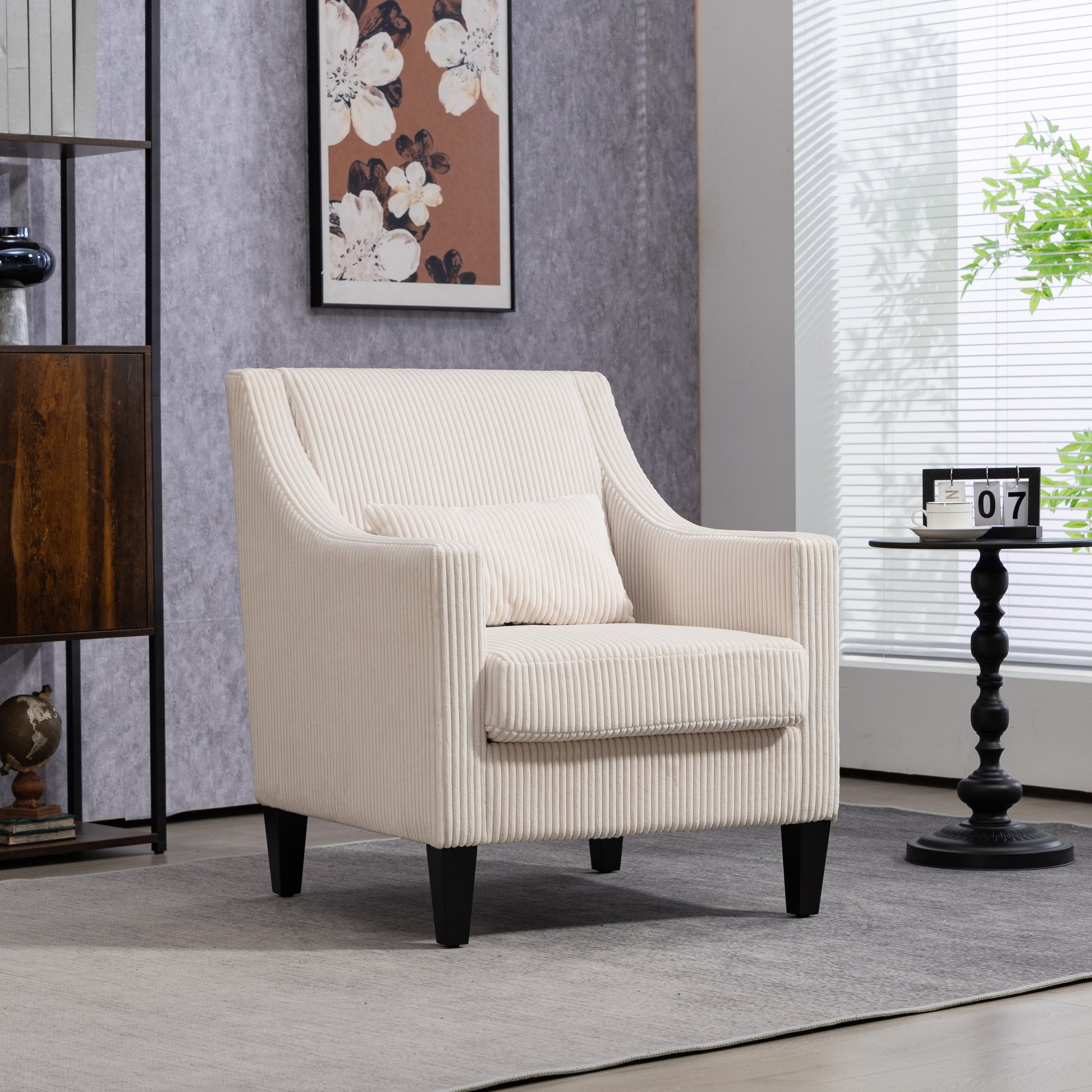 Coolmore Modern Accent Chair,Upholstered Armchair With Scooped Arms For Bedroom,Apartment,Studio,Office,Waiting Room Beige Corduroy Beige Primary Living Space Foam Corduroy