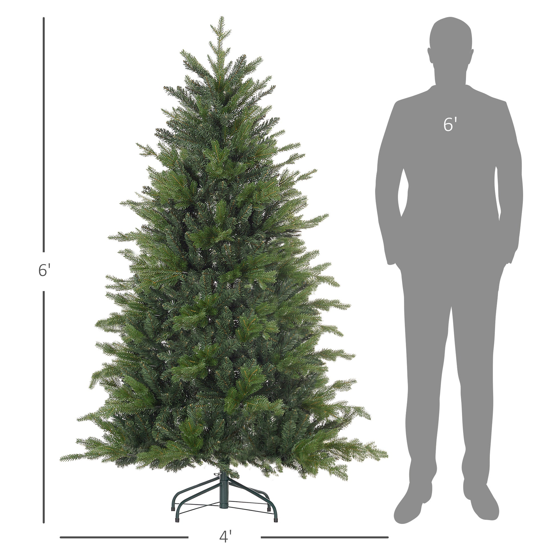 Homcom 6Ft Artificial Christmas Tree With 1821 Tips, Foldable Metal Stand, Easy Assembly, Hinged Xmas Tree For Home, Office, Holiday, Green Green Plastic