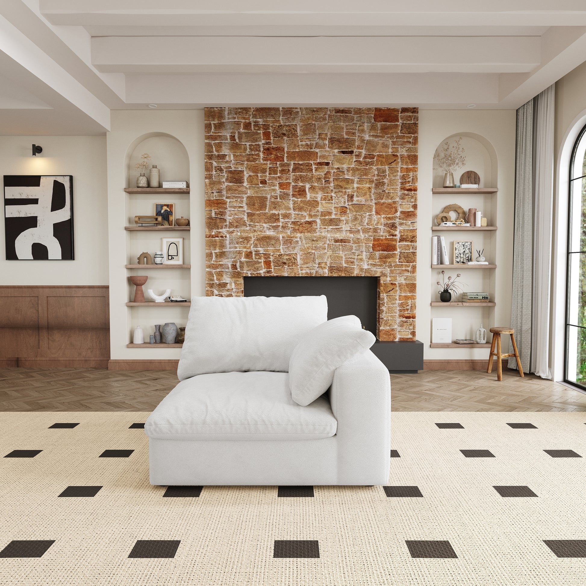 Cloud Modular Sectional Sofa Couch For Living Room,80"Down Filled Comfort Sofa ,2 Seater 1Ottoman Couches For Livingroom Apartment,Sofa Cover Washable And Replaceable 2Seaters 1Ottoman White Polyester Primary Living Space Soft Down Filling,Fabric,Foam 3