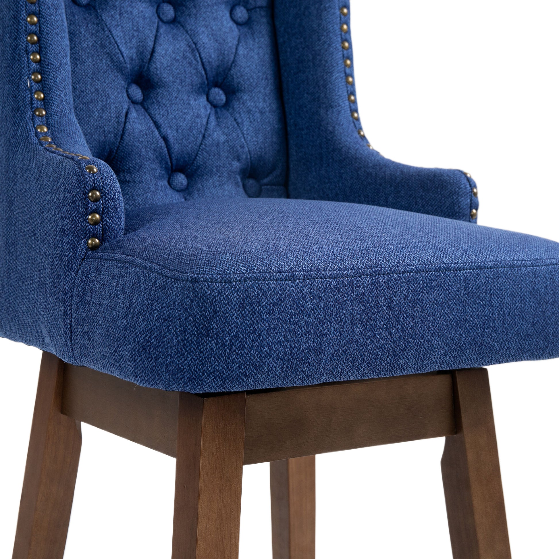 Coolmore Bar Stools Set Of 2 Counter Height Chairs With Footrest For Kitchen, Dining Room And 360 Degree Solid Wood Legs Swivel Bar Stools Set Of 2 Navy Linen Navy Foam Linen