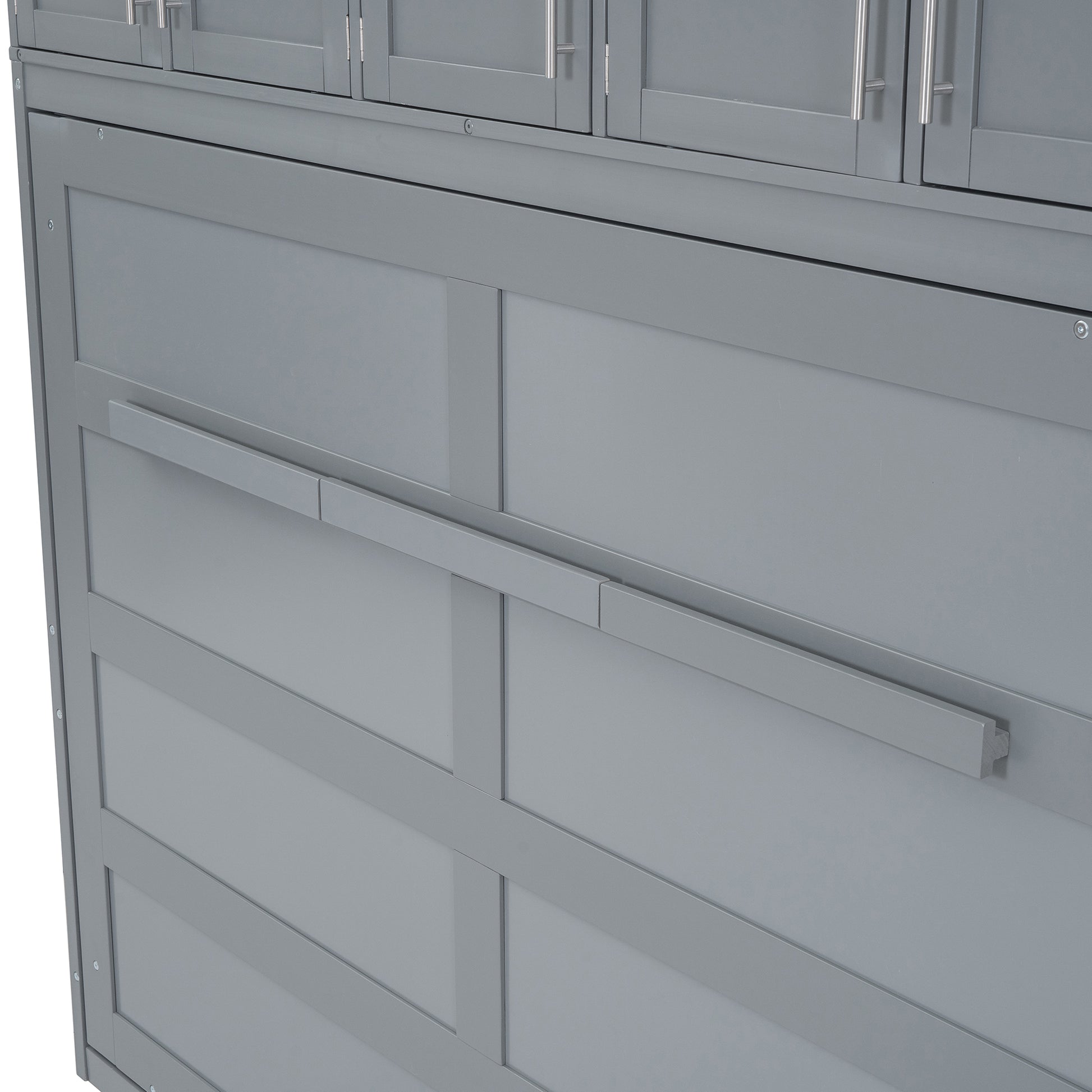 Queen Size Murphy Bed Wall Bed With Top Cabinets,Gray Queen Gray Plywood