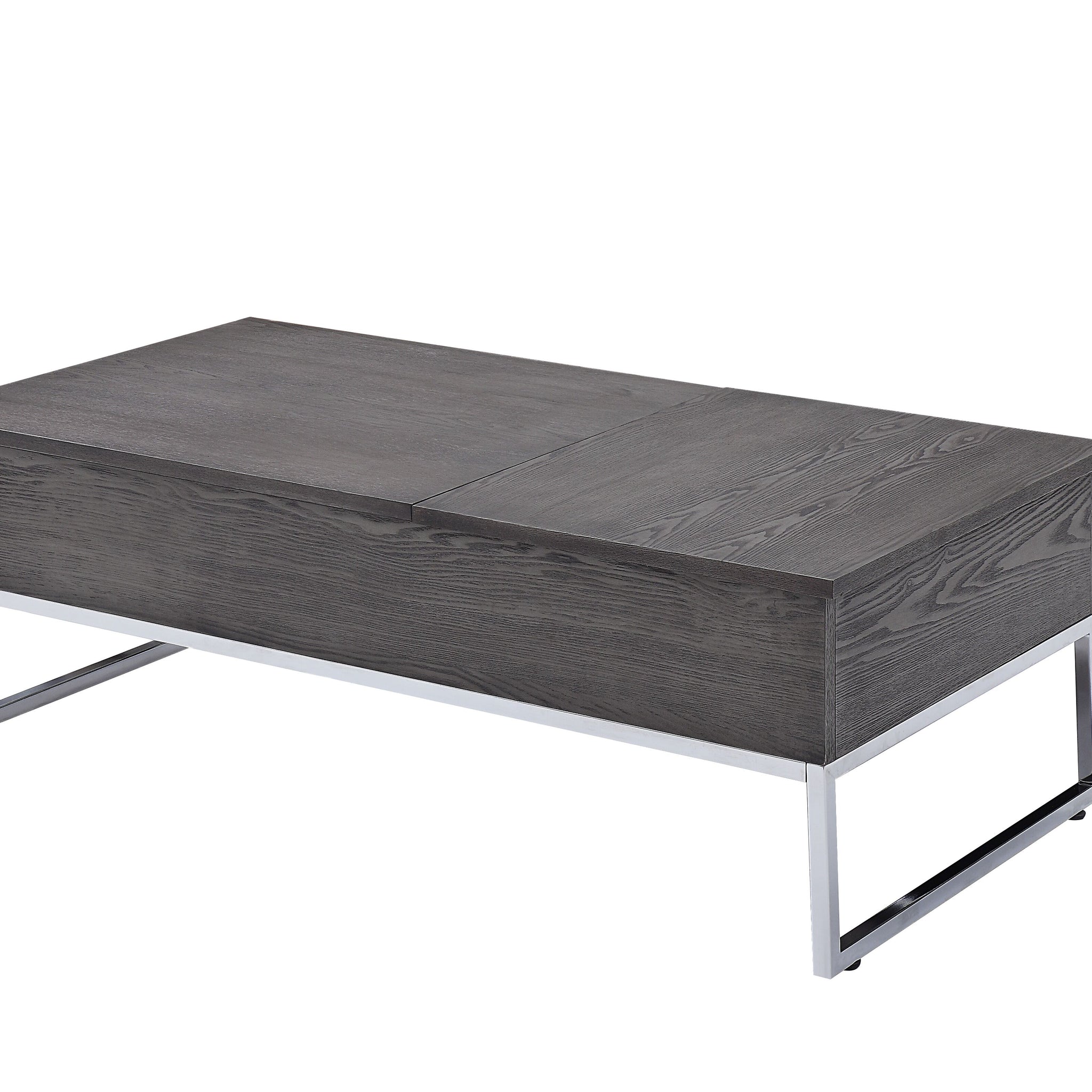 Grey Oak And Chrome Coffee Table With Lift Top Oak Silver Primary Living Space Rectangular Wood Metal Sled