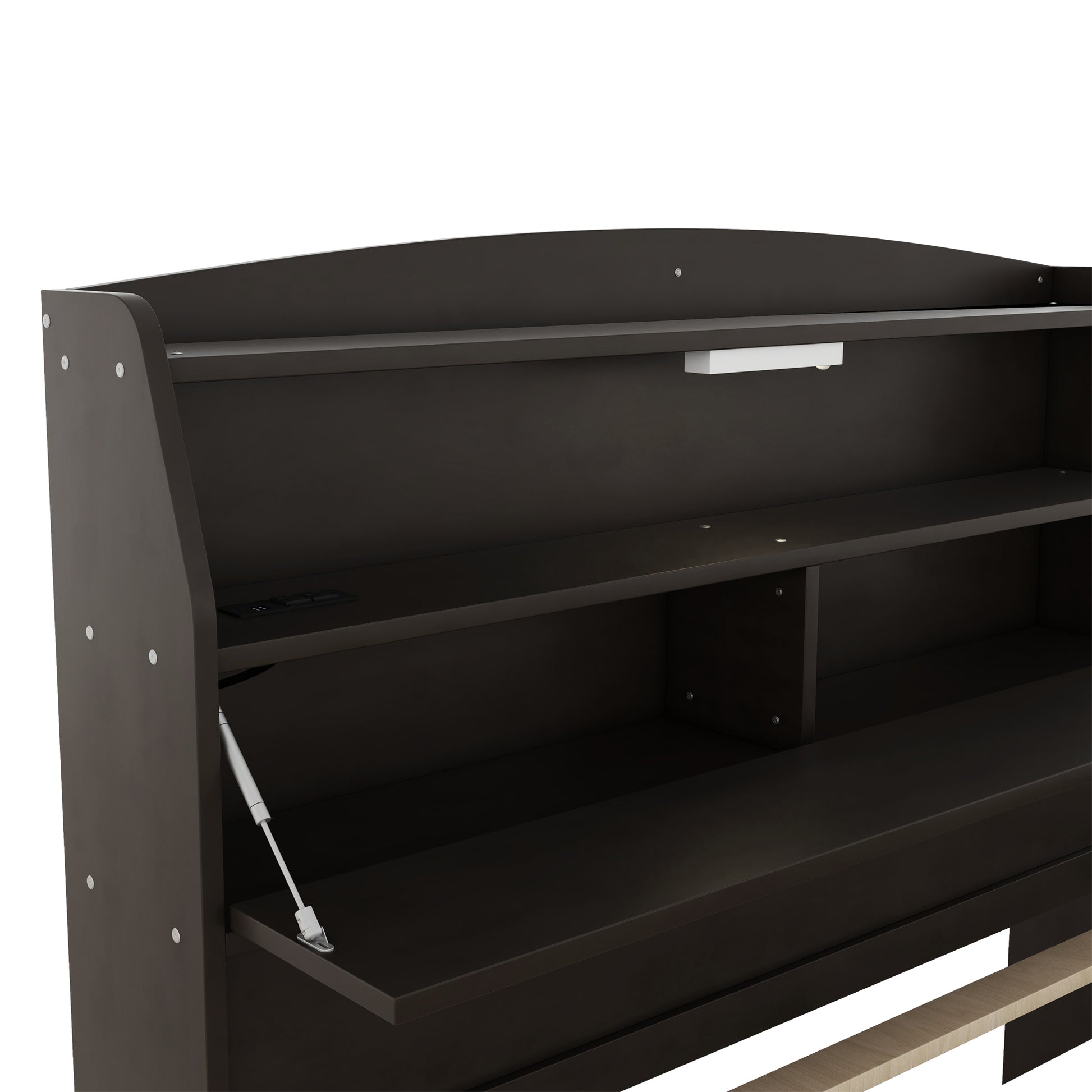 Full Size Wooden Led Platform Bed With Trundle, With Storage Headboard, With Drawers, Brown Full Brown Plywood