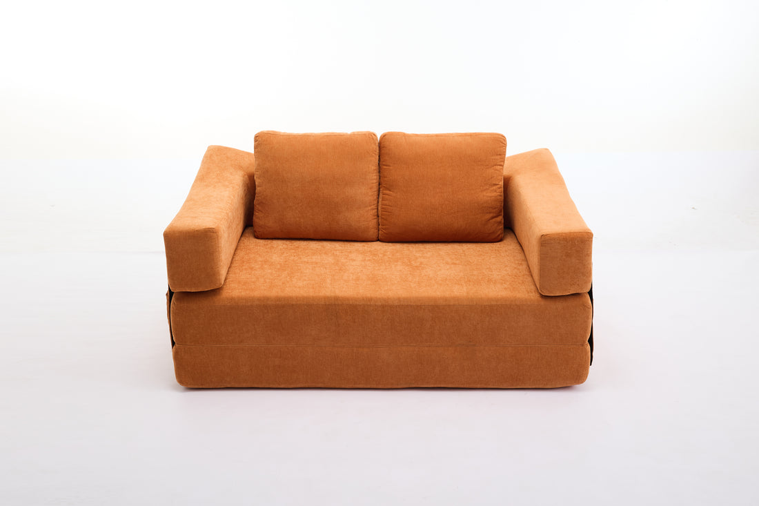 Modern Minimalist Sofa, Fold Out Sofa Bed, Convertible Chair Floor Couch & Sleeping Mattress For Living Room, Bedroom, Apartment, Removable Backrest, Orange Orange Chenille Soft Vintage Chenille 2 Seat