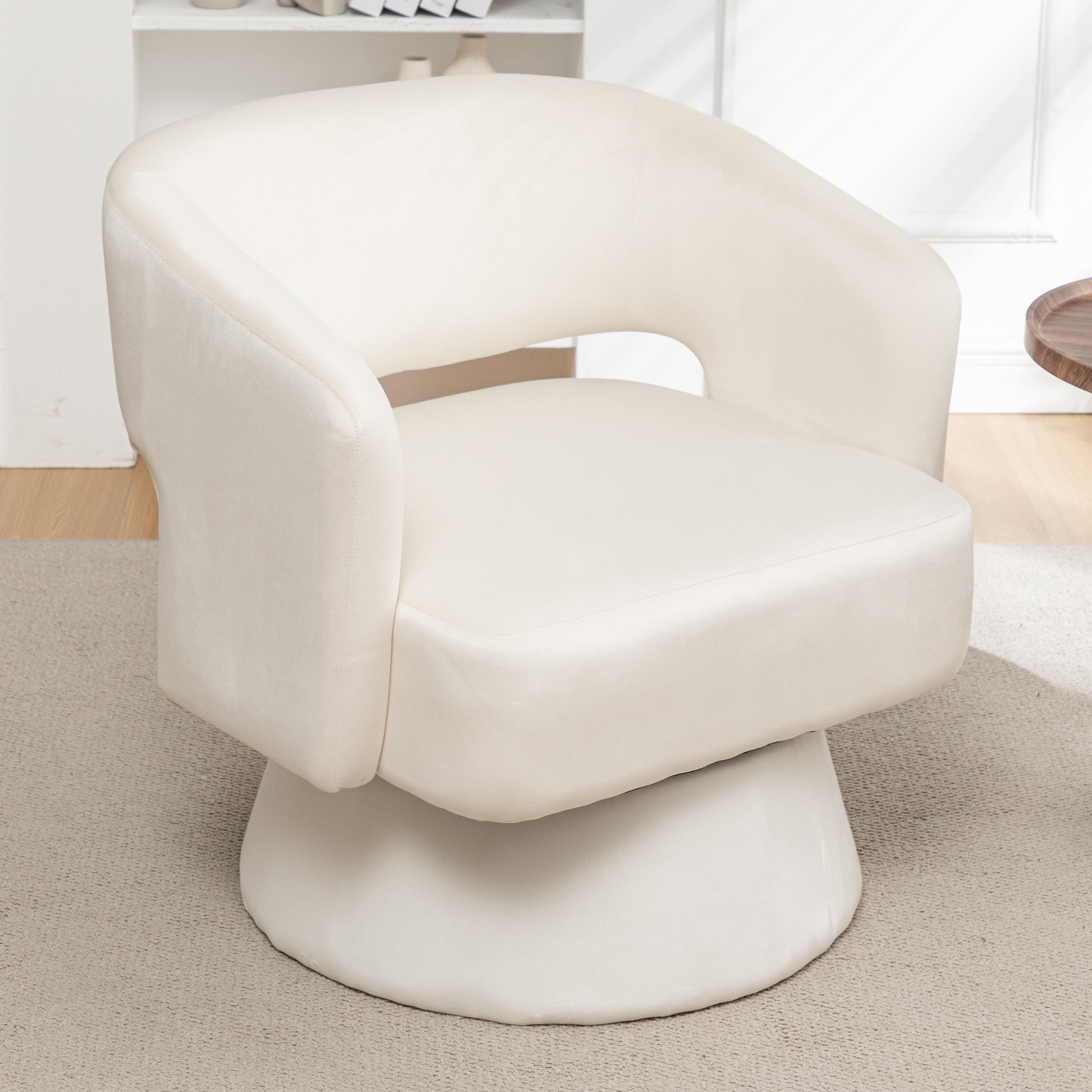 Swivel Barrel Chair, Velvet Accent Armchair 360 Degree Swivel Club Chair For Living Room Bedroom Reception Room White Foam Velvet