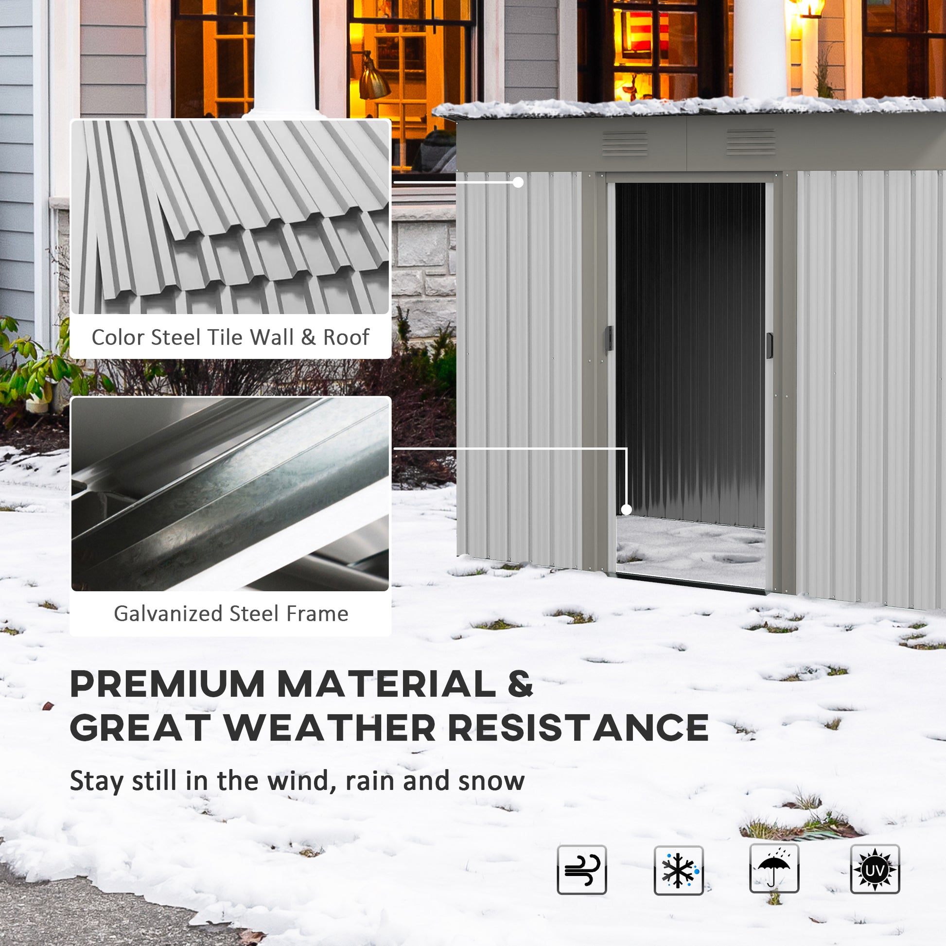 Outsunny 7' X 4' Metal Lean To Garden Shed, Outdoor Storage Shed, Garden Tool House With Double Sliding Doors, 2 Air Vents For Backyard, Patio, Lawn, Silver Silver Steel