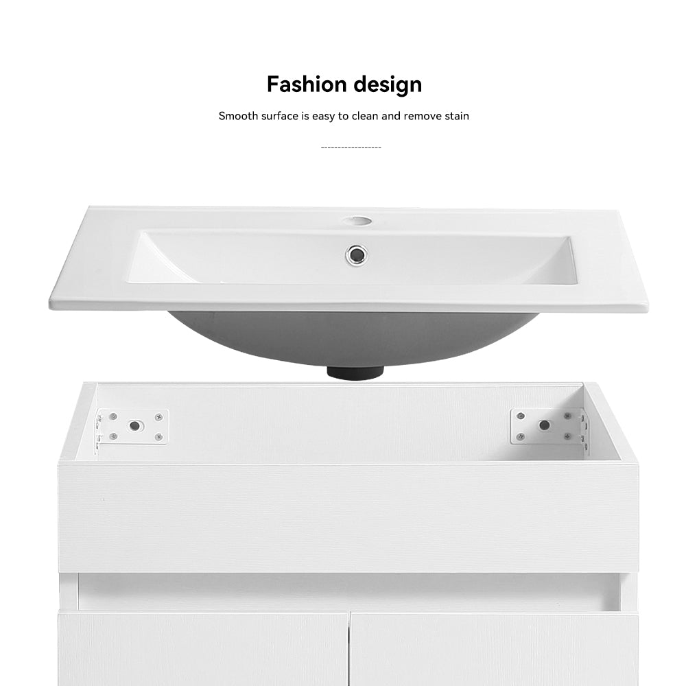 20 "White Bathroom Cabinet Black Tripod With Ceramic Sink White Solid Wood