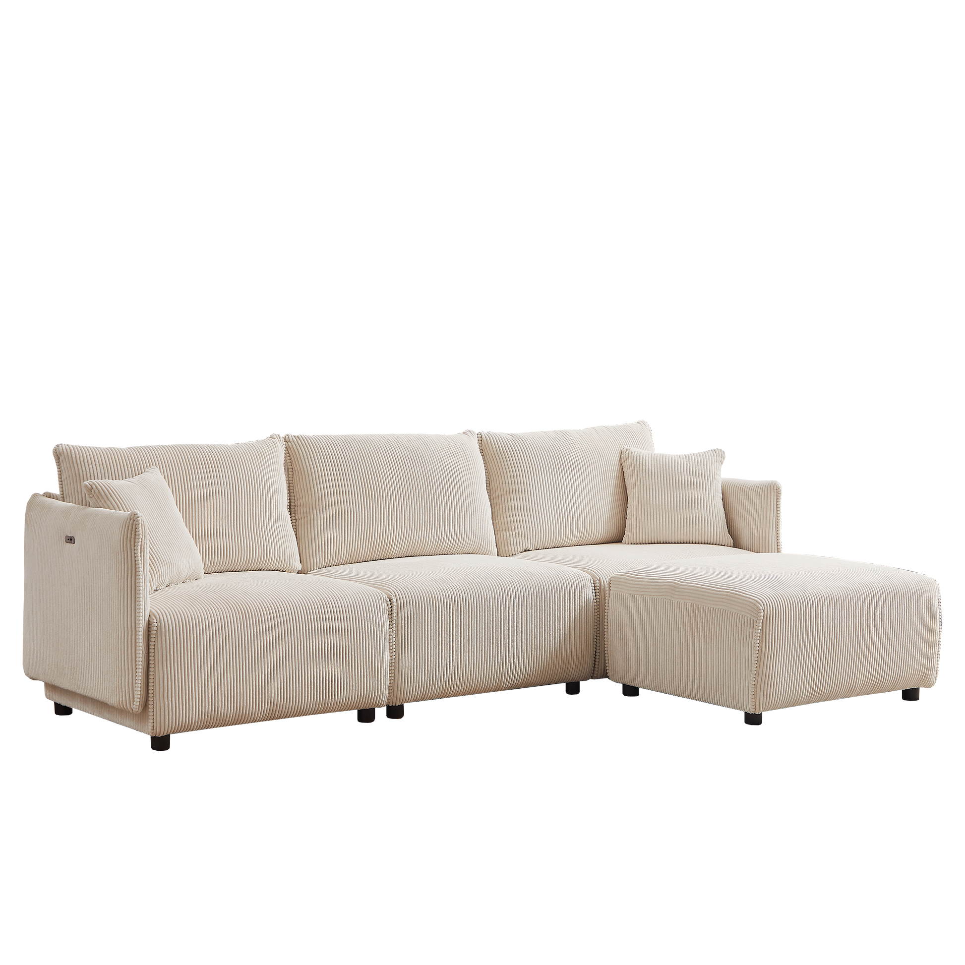 Multi Module Combination Style Sofa For Living Room, Bedroom And Other Lounge Spaces, Modern Minimalist Corduroy Combination Sofa With 2 Comfort Cushions With Usb & C Charging Ports,Beige,Two Sets Beige Foam Fabric 8 Seat