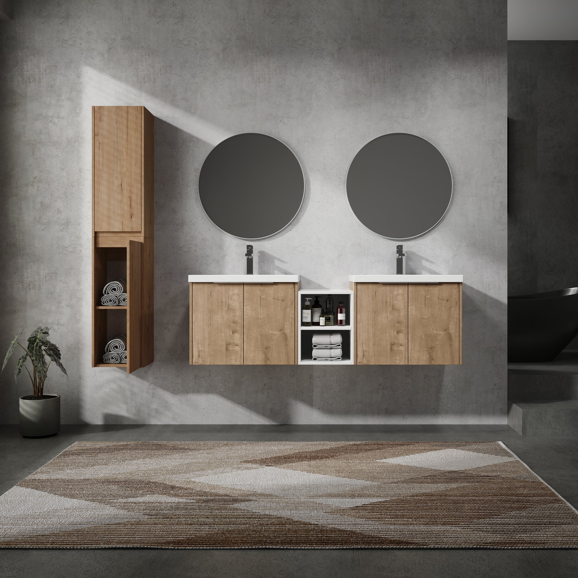 60" Wall Mounted Bathroom Vanity With Sink And Side Cabinet, Soft Close Doors,00112Imox2 0624Imox2 0612Gwh Combination Cabinet Kd Packing Imitative Oak Bathroom Modern Plywood Plywood