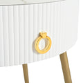 19.6'' Easy Assembly End Tables With High Gloss Faux Marble Tabletops, Set Of 2, Modern Fluted 2 Side Tables With Drawers, Round Coffee Tables With Golden Legs For Living Room, White White Gold Primary Living Space Drawers Round Mdf Iron