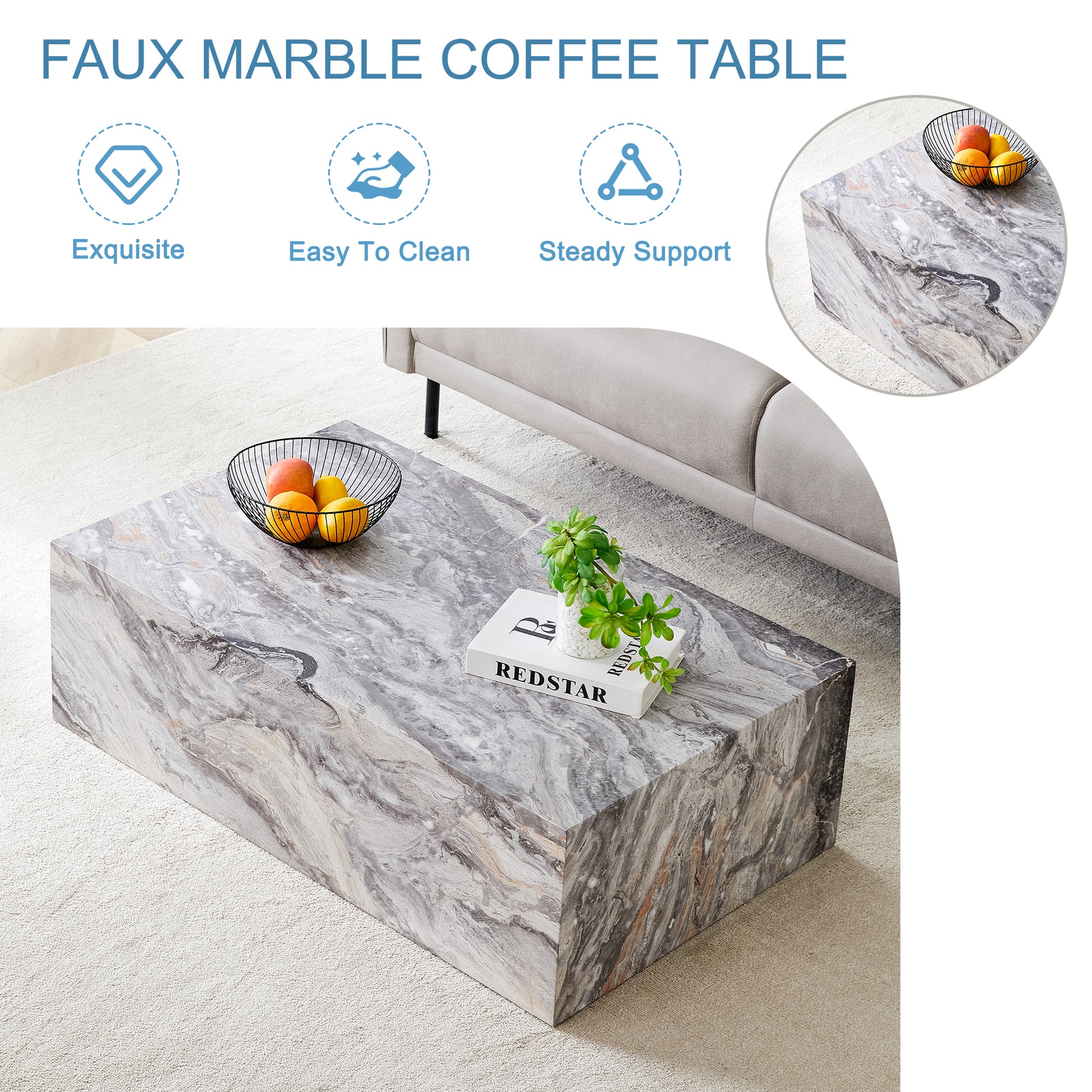 Modern Mdf Coffee Table With Grey Texture Pattern 39.3X23.6X11.8 Inches Stylish And Durable Design Grey Mdf