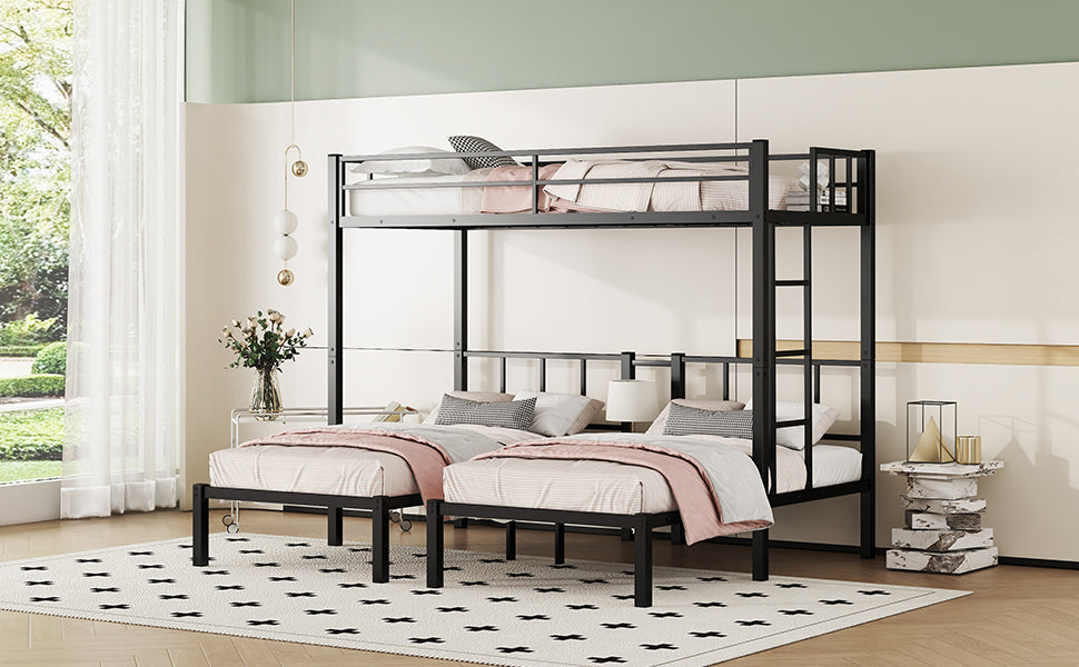 Twin Over Twin & Twin Bunk Beds For 3, Twin Xl Over Twin & Twin Bunk Bed Metal Triple Bunk Bed, Black Twin Xl Black Metal